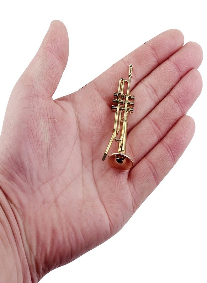 Dselvgvu Miniature Trumpet with Stand and Case Brass Mini Musical Instrument Trumpet Replica Collectible Figurines Dollhouse Accessories Model Home Decoration Display Ornament (2.36"x0.79") - Image 2